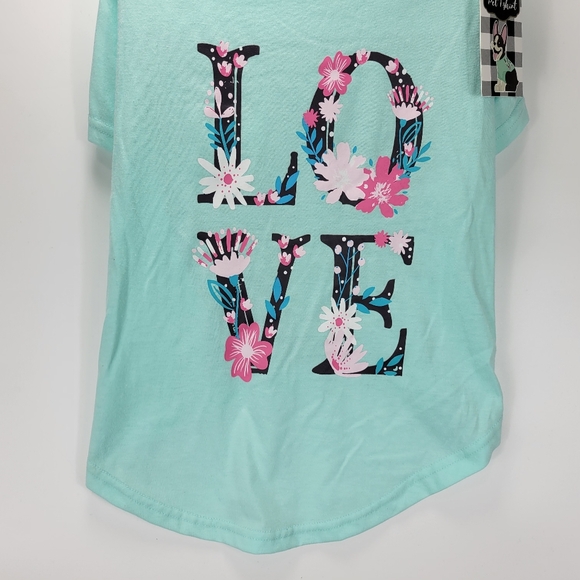 Woof Brand Pet Dog Love Spring Floral T Shirt Outfit Costume Size XL Teal Blue - Picture 2 of 11